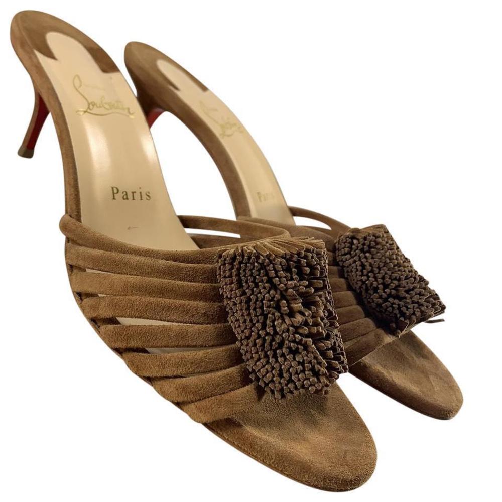 Belbrossa 55mm Biscotto Brown Fringe Suede Kitten Heel Sandals D586